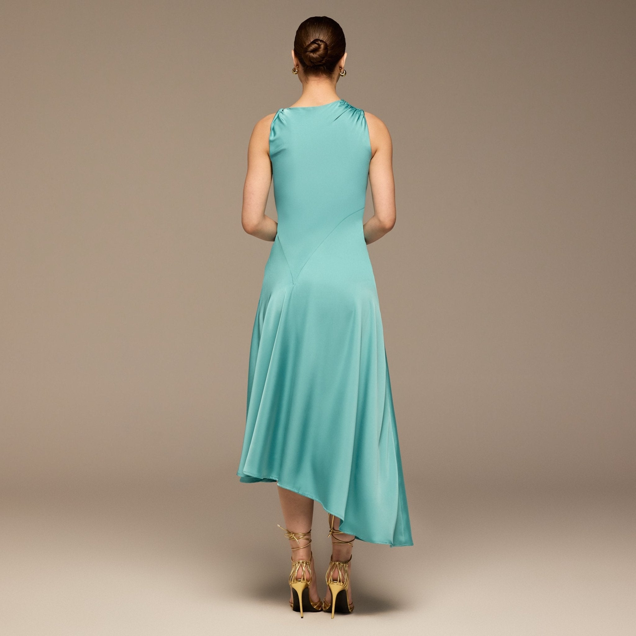 Light Blue Crepe Satin Asymmetrical Dress - shopaleena