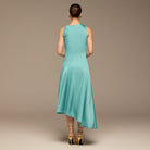 Light Blue Crepe Satin Asymmetrical Dress - shopaleena