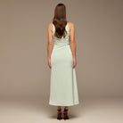 Light Blue Crepe Satin Draped Maxi Dress - shopaleena