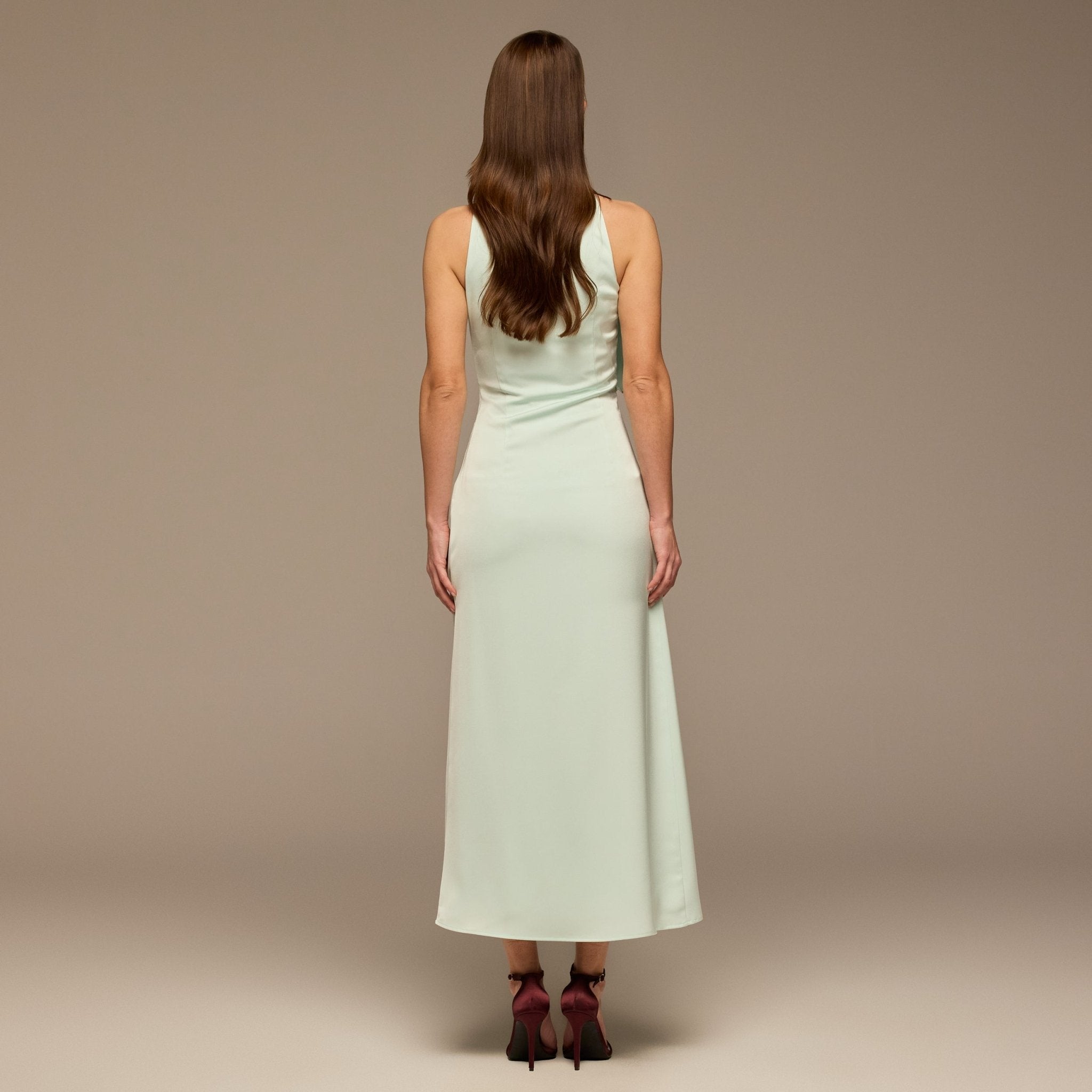 Light Blue Crepe Satin Draped Maxi Dress - shopaleena