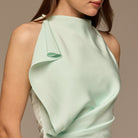 Light Blue Crepe Satin Draped Maxi Dress - shopaleena