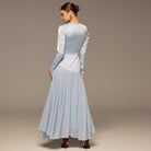 Light Blue Draped Neck Satin & Chiffon Dress - shopaleena