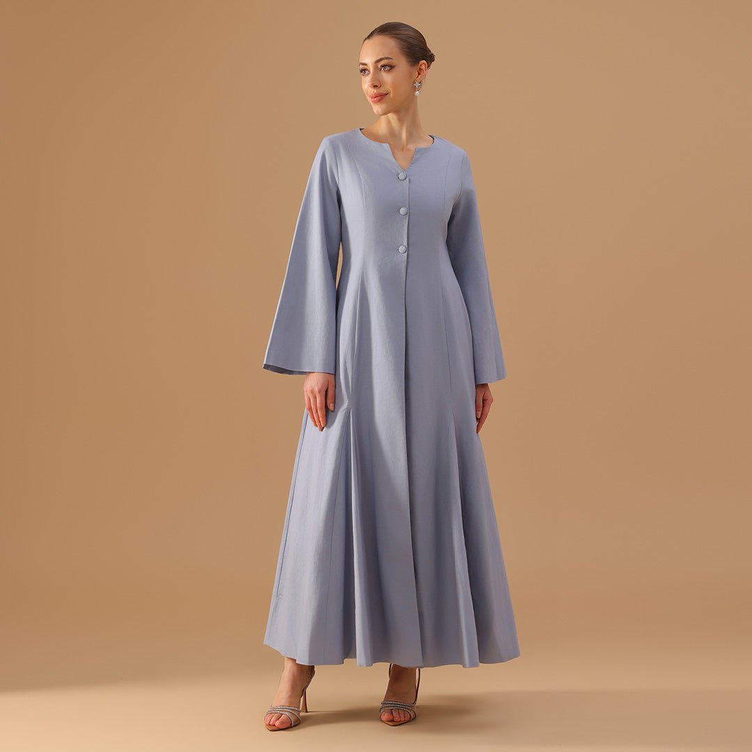 Light Blue Flared A - Line Abaya with Matching Slip Dress - shopaleena