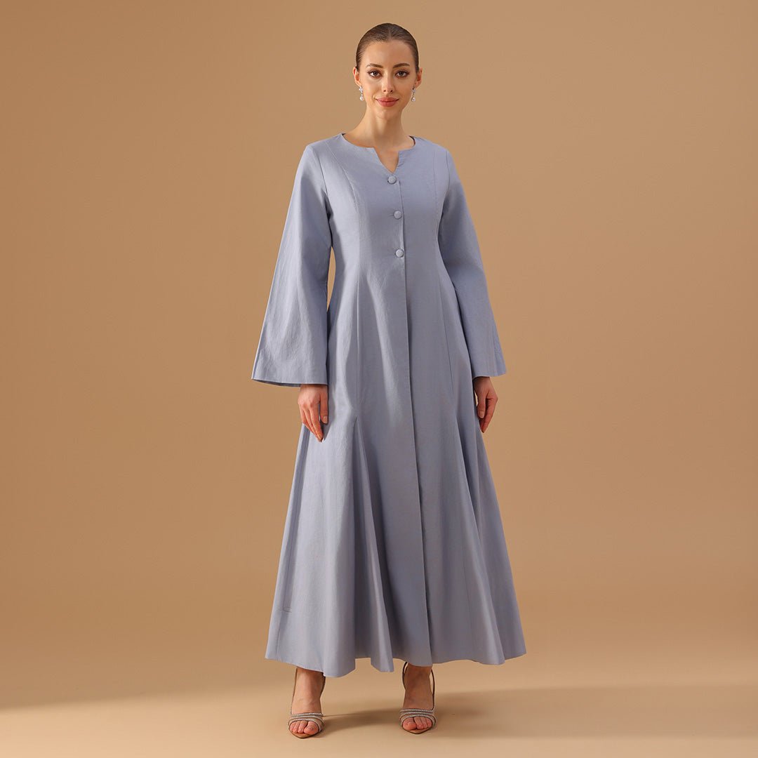 Light Blue Flared A - Line Abaya with Matching Slip Dress - shopaleena