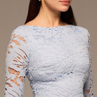 Light Blue Lace Long Sleeve Maxi Dress - shopaleena