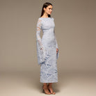 Light Blue Lace Long Sleeve Maxi Dress - shopaleena