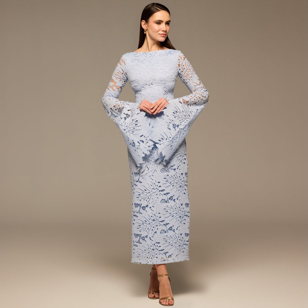 Light Blue Lace Long Sleeve Maxi Dress - shopaleena