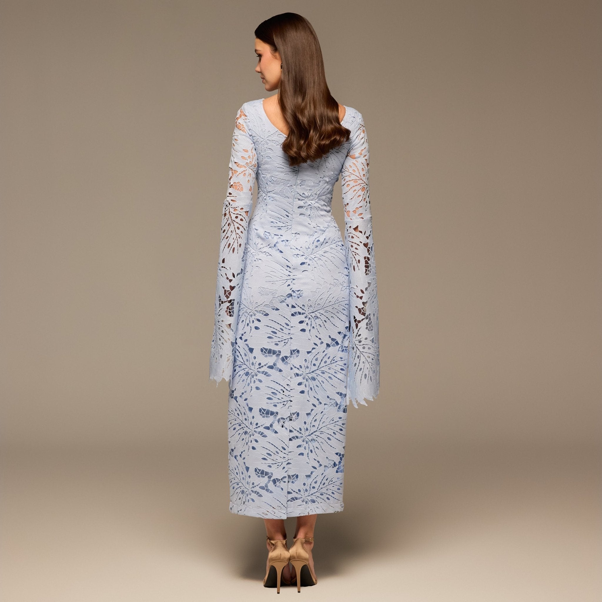 Light Blue Lace Long Sleeve Maxi Dress - shopaleena