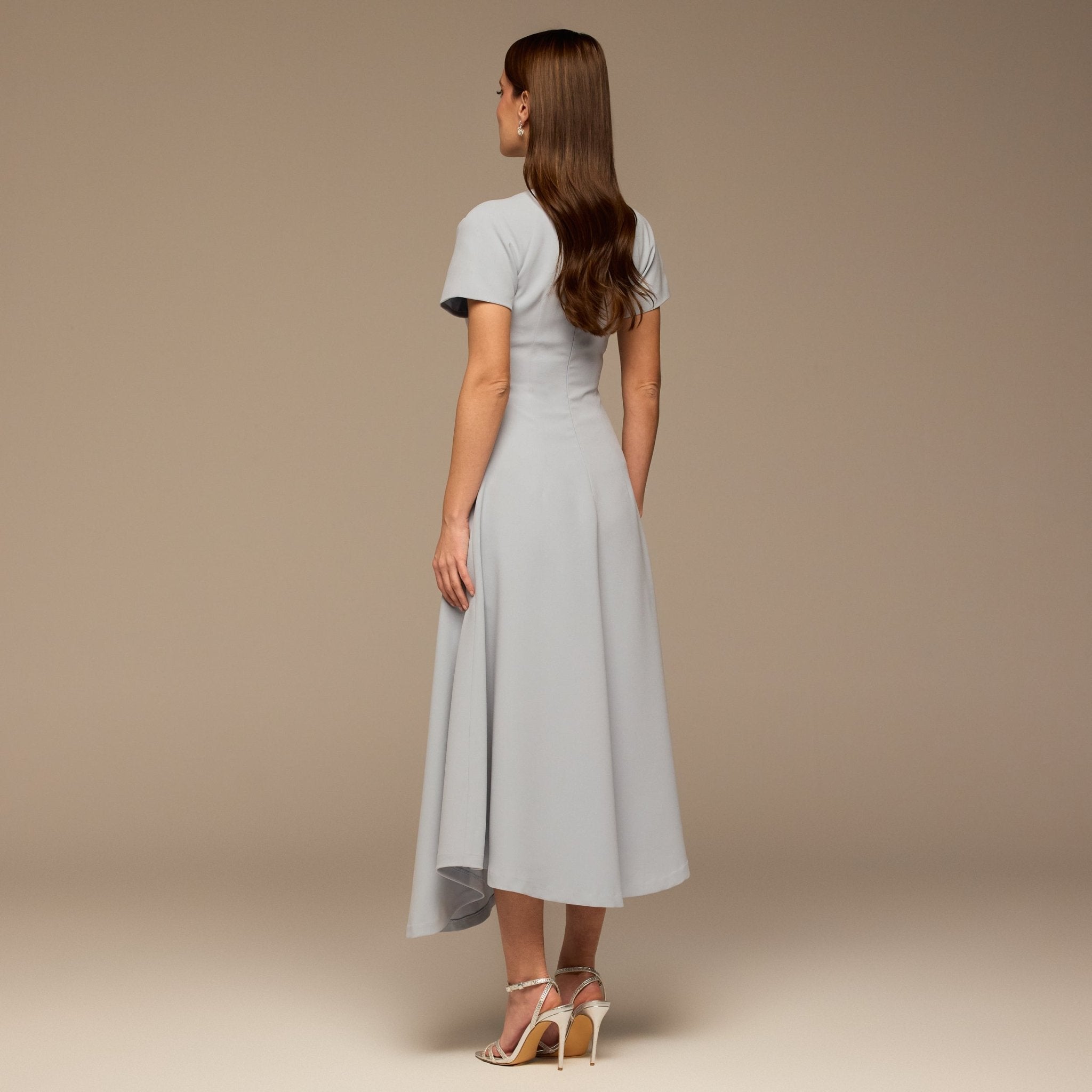 Light Blue Short Sleeve Crepe Dress - shopaleena