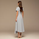 Light Blue Short Sleeve Crepe Dress - shopaleena