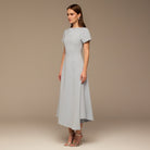 Light Blue Short Sleeve Crepe Dress - shopaleena
