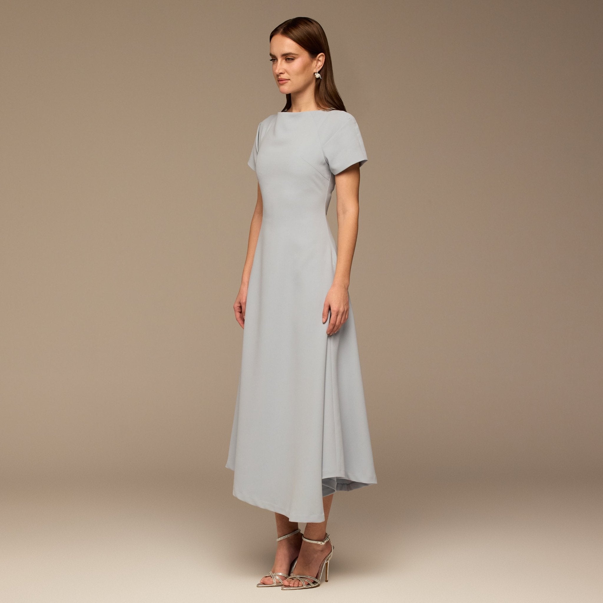 Light Blue Short Sleeve Crepe Dress - shopaleena
