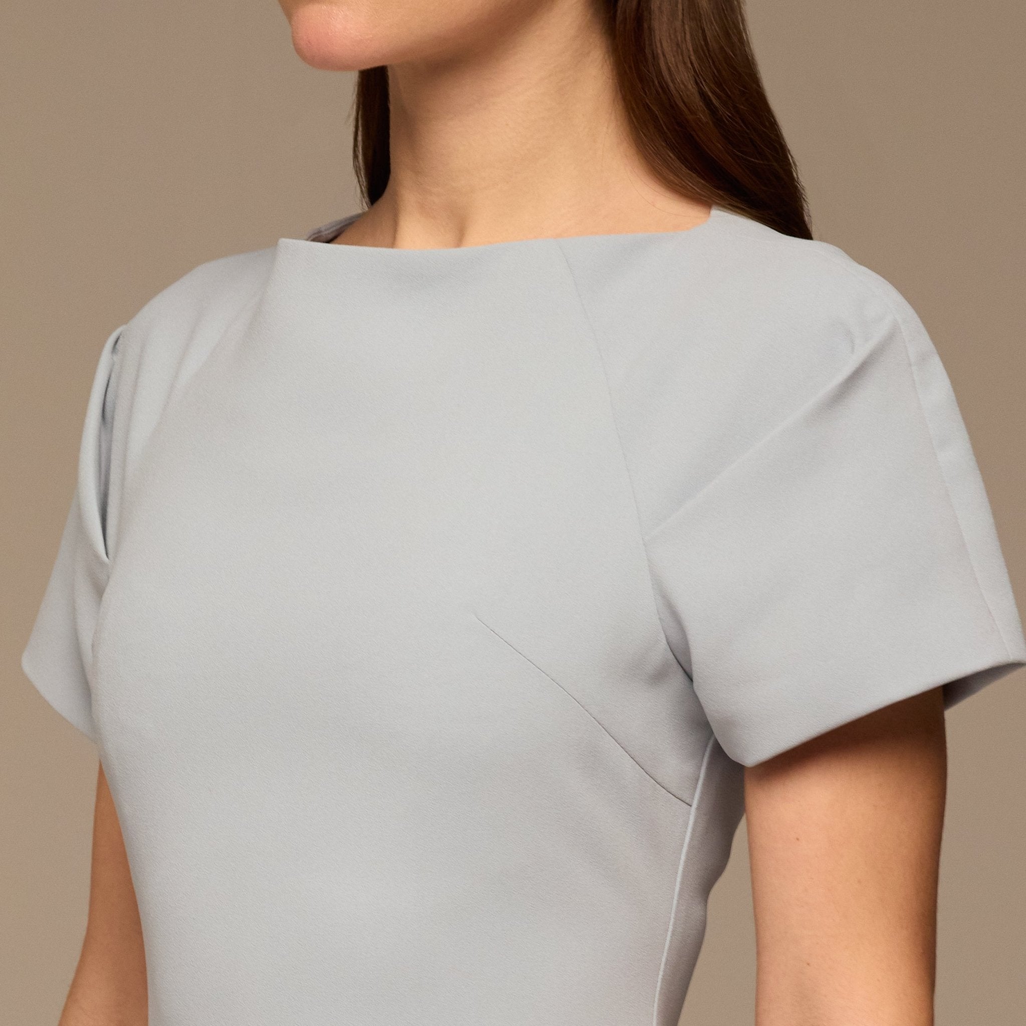 Light Blue Short Sleeve Crepe Dress - shopaleena