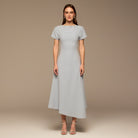 Light Blue Short Sleeve Crepe Dress - shopaleena