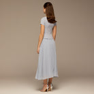 Light Blue Short Sleeve Pleated Crepe & Chiffon Dress - shopaleena
