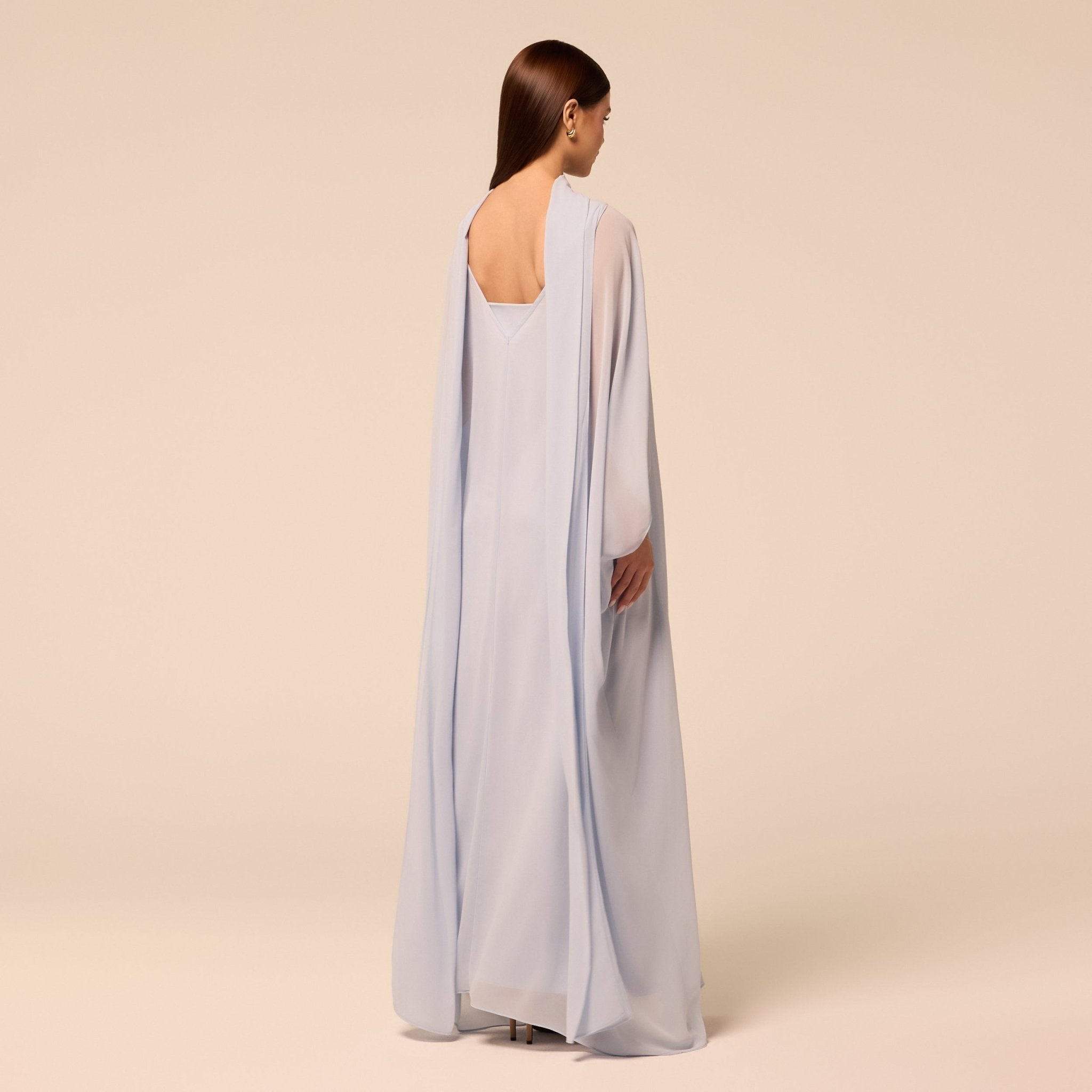 Light Blue Spaghetti Strap Dress with Sheer Chiffon Cape - shopaleena