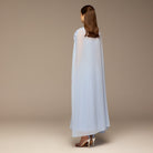 Light Blue Spaghetti Strap Maxi Dress with Sheer Chiffon Cape - shopaleena