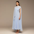 Light Blue Spaghetti Strap Maxi Dress with Sheer Chiffon Cape - shopaleena