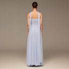 Light Blue Square Neck Maxi Dress with Scarf Detail - shopaleena