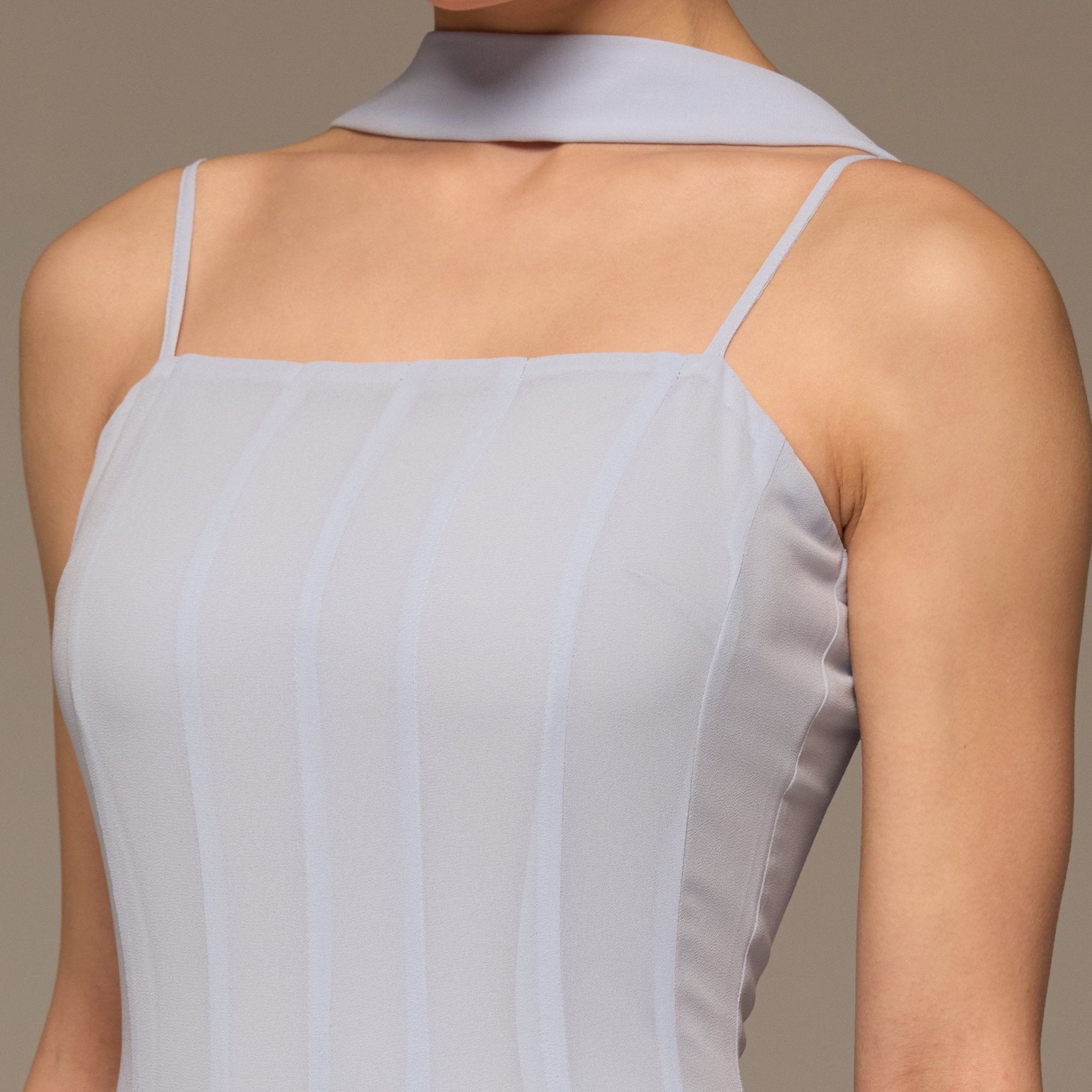 Light Blue Square Neck Maxi Dress with Scarf Detail - shopaleena