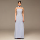 Light Blue Square Neck Maxi Dress with Scarf Detail - shopaleena