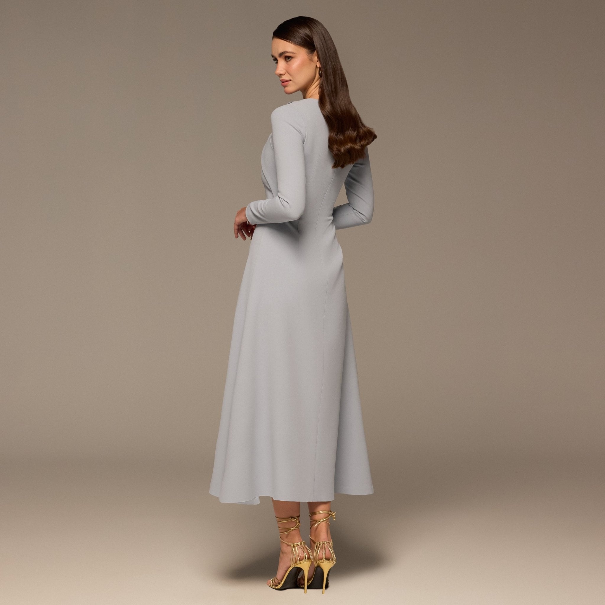 Light Blue Twisted Neck Crepe Maxi Dress - shopaleena