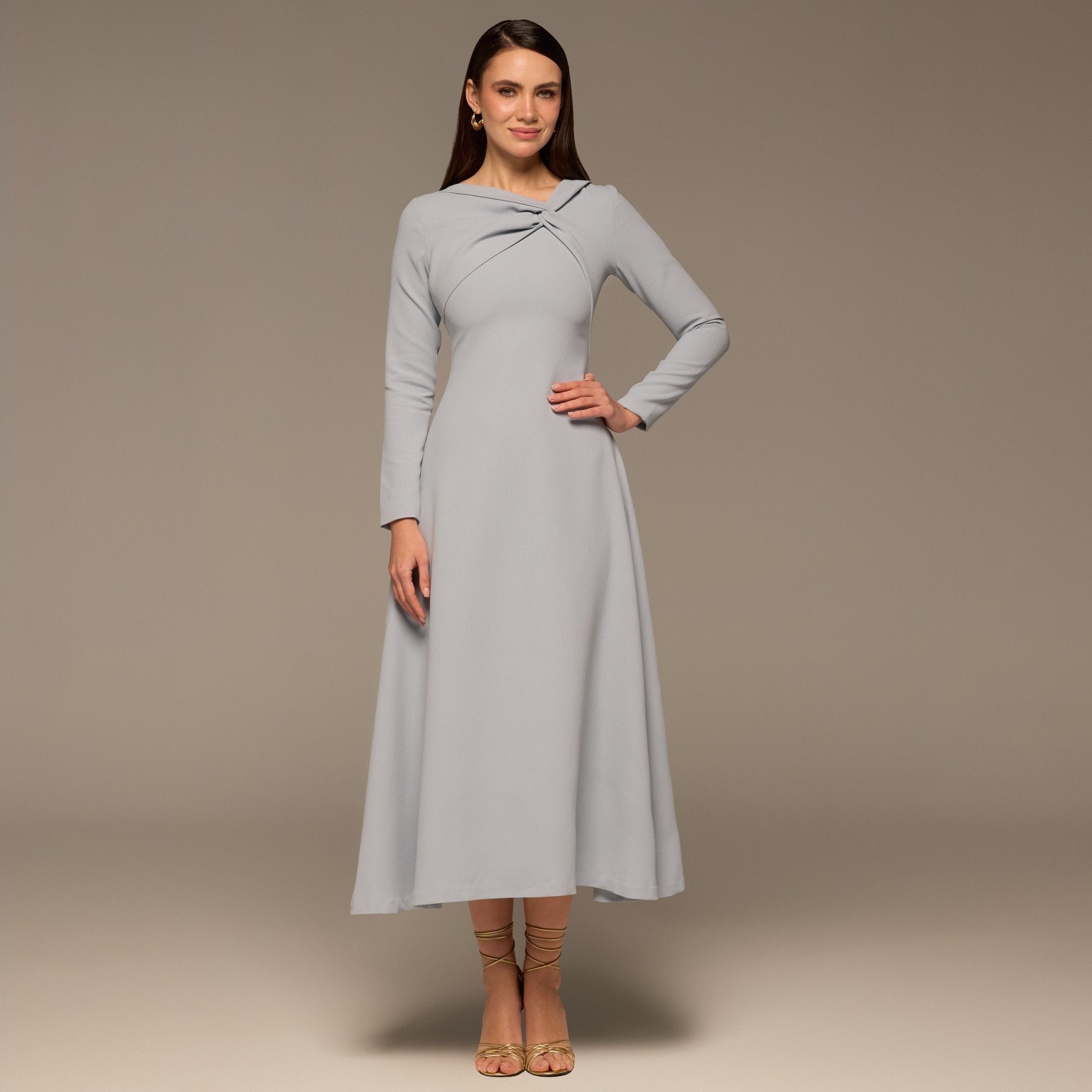 Light Blue Twisted Neck Crepe Maxi Dress - shopaleena