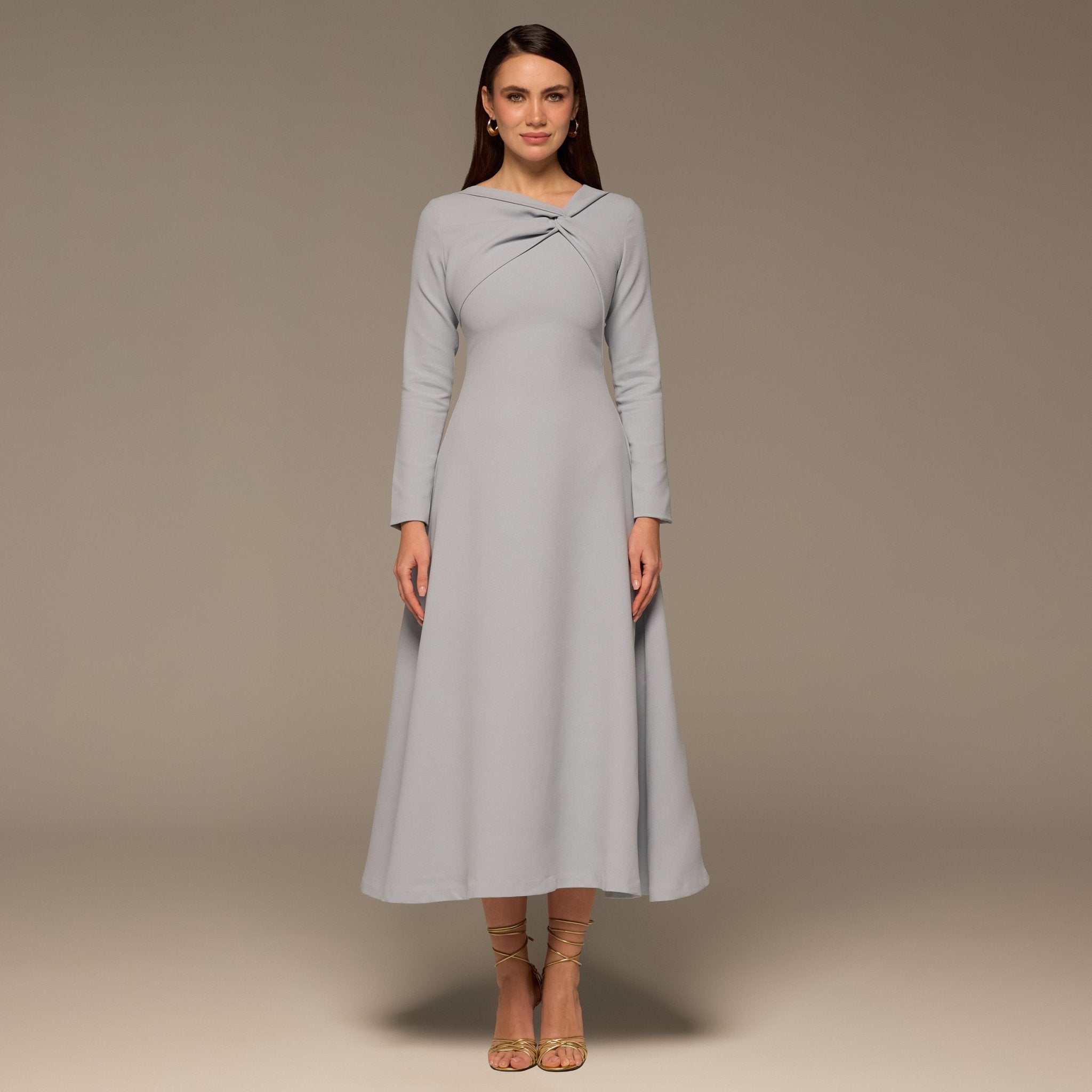 Light Blue Twisted Neck Crepe Maxi Dress - shopaleena