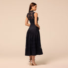 Light Denim Lace-Paneled Cotton Midi Dress - shopaleena