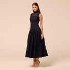 Light Denim Lace-Paneled Cotton Midi Dress - shopaleena