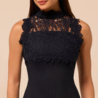 Light Denim Lace-Paneled Cotton Midi Dress - shopaleena