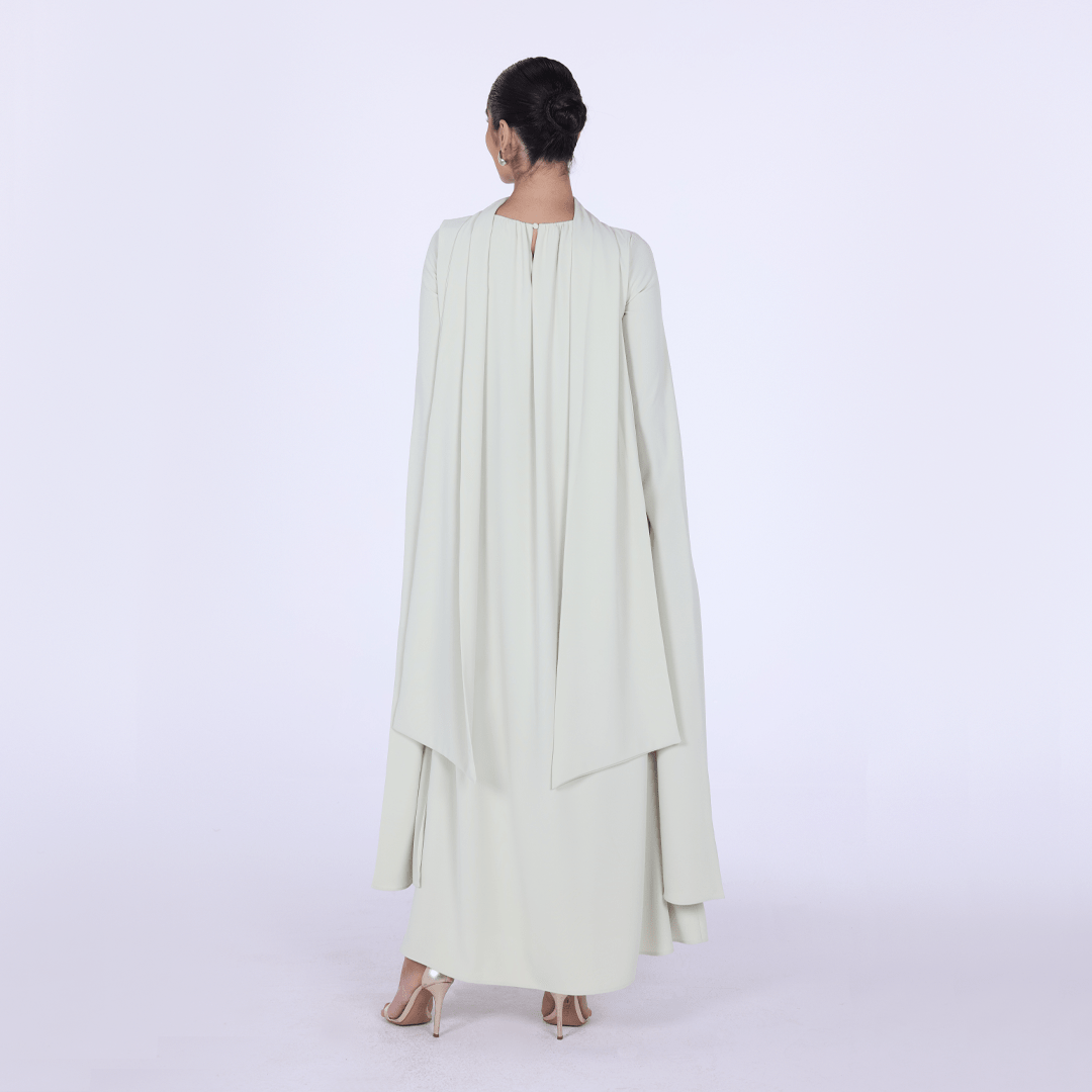 Light Green High Neck Long Flared Sleeve Maxi Dress - shopaleena