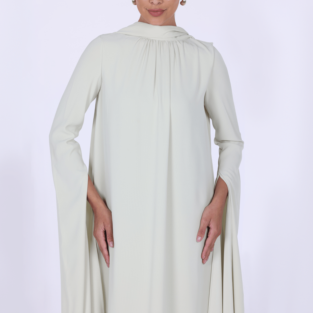 Light Green High Neck Long Flared Sleeve Maxi Dress - shopaleena