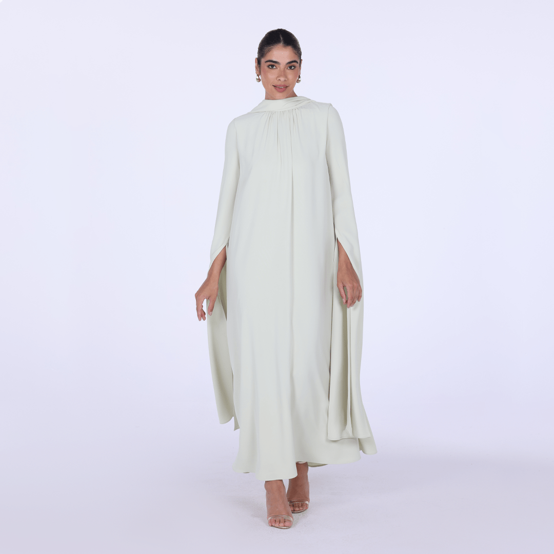 Light Green High Neck Long Flared Sleeve Maxi Dress - shopaleena
