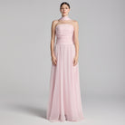 Light Pink Chiffon Strapless Maxi Dress with Scarf - shopaleena