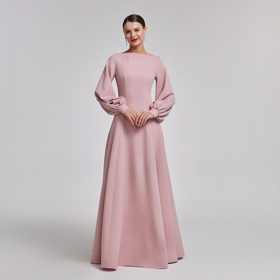 Light Pink Crepe A - Line Gown - shopaleena