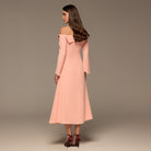 Light Pink Embroidered Fold - Neck Crepe Dress - shopaleena