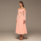 Light Pink Embroidered Fold - Neck Crepe Dress - shopaleena