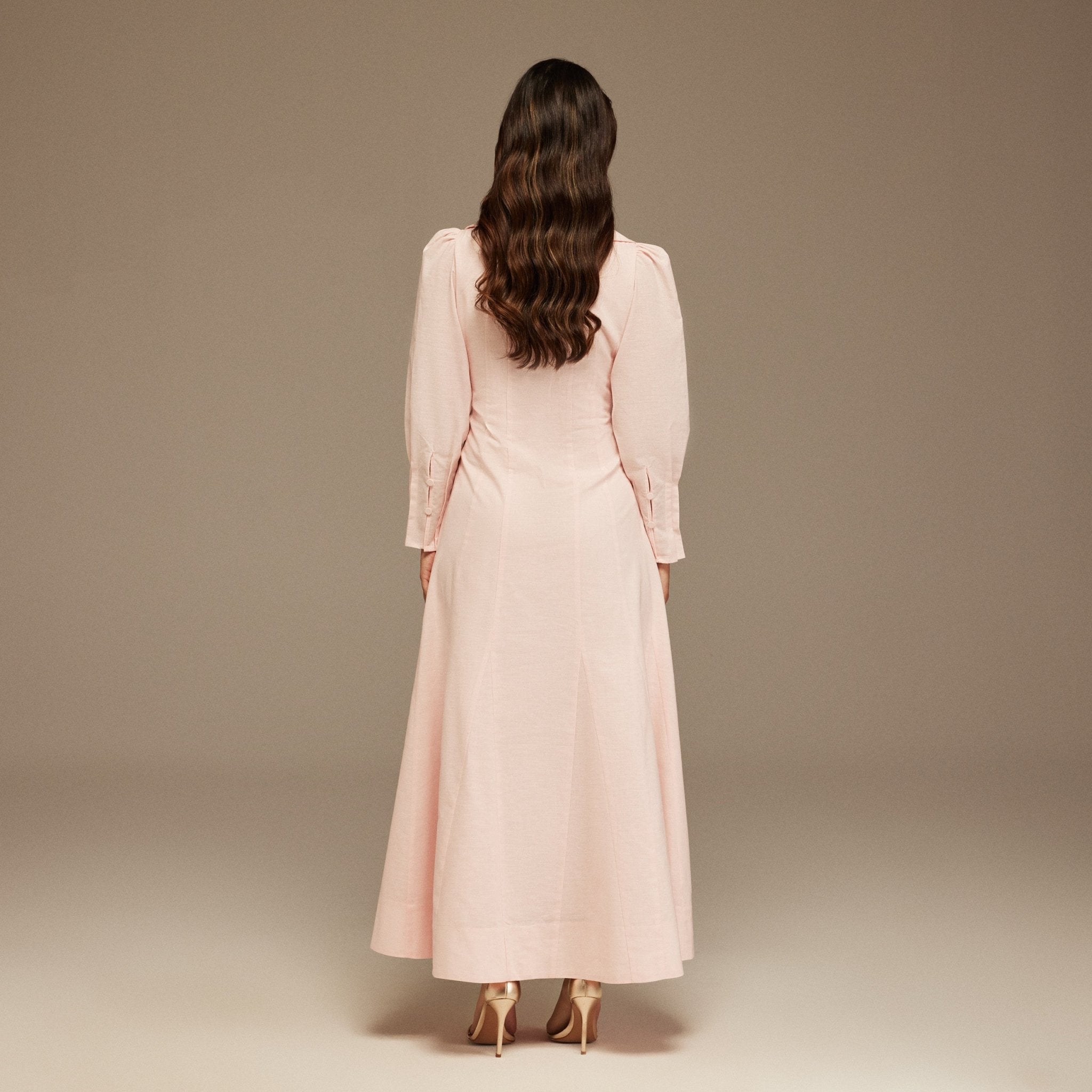 Light Pink Long Sleeve Shirt Maxi Dress - shopaleena