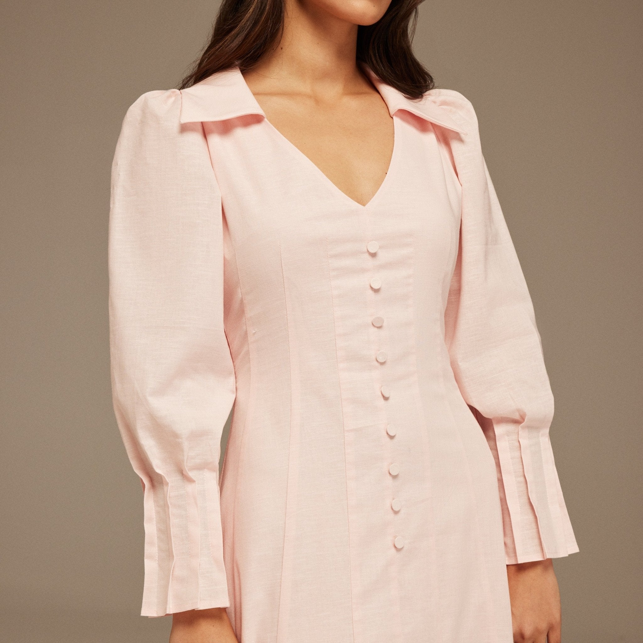 pink button up dress Wednesday's Girl through mini shirt in dusty the Show Me the Way Fuchsia Cotton Button Front Midi Shirt Dress is one of those pieces that does it all Light Pink Linen Long Sleeve