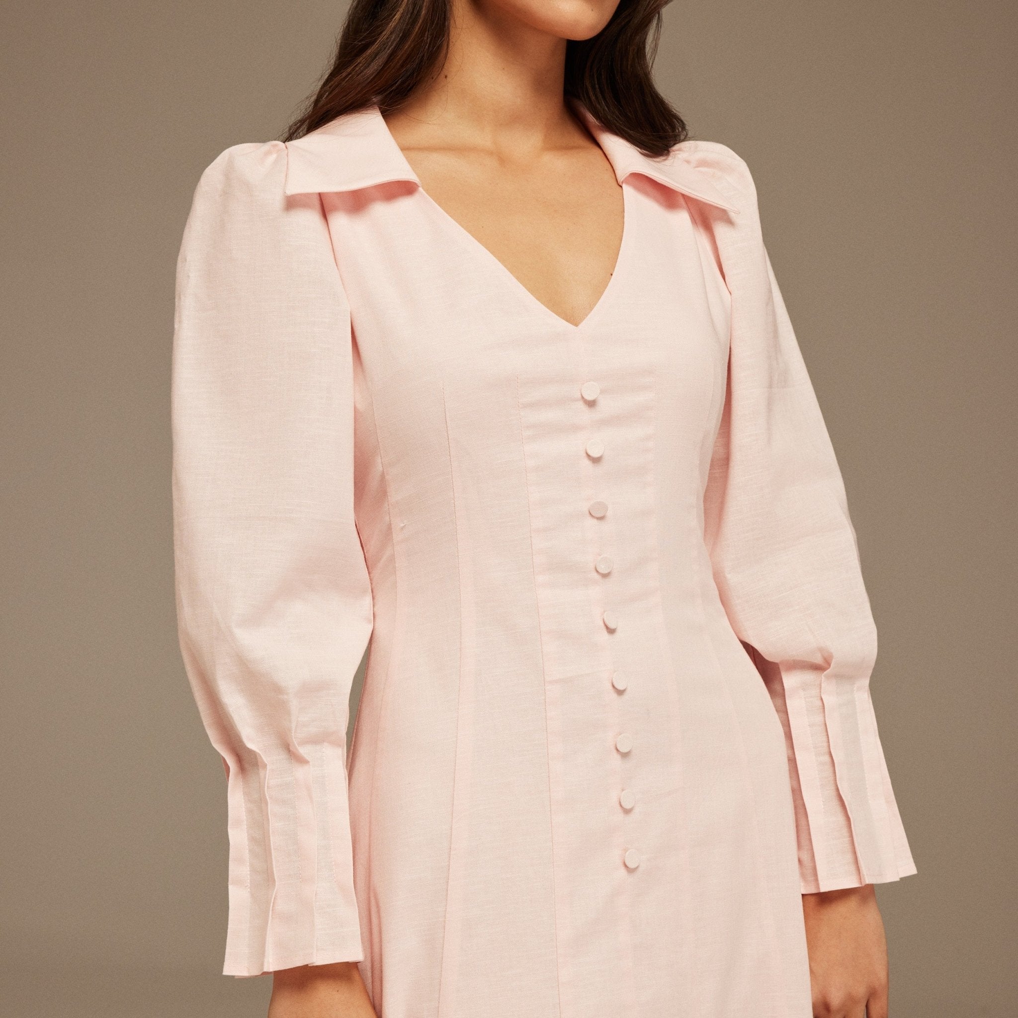 Light Pink Long Sleeve Shirt Maxi Dress - shopaleena