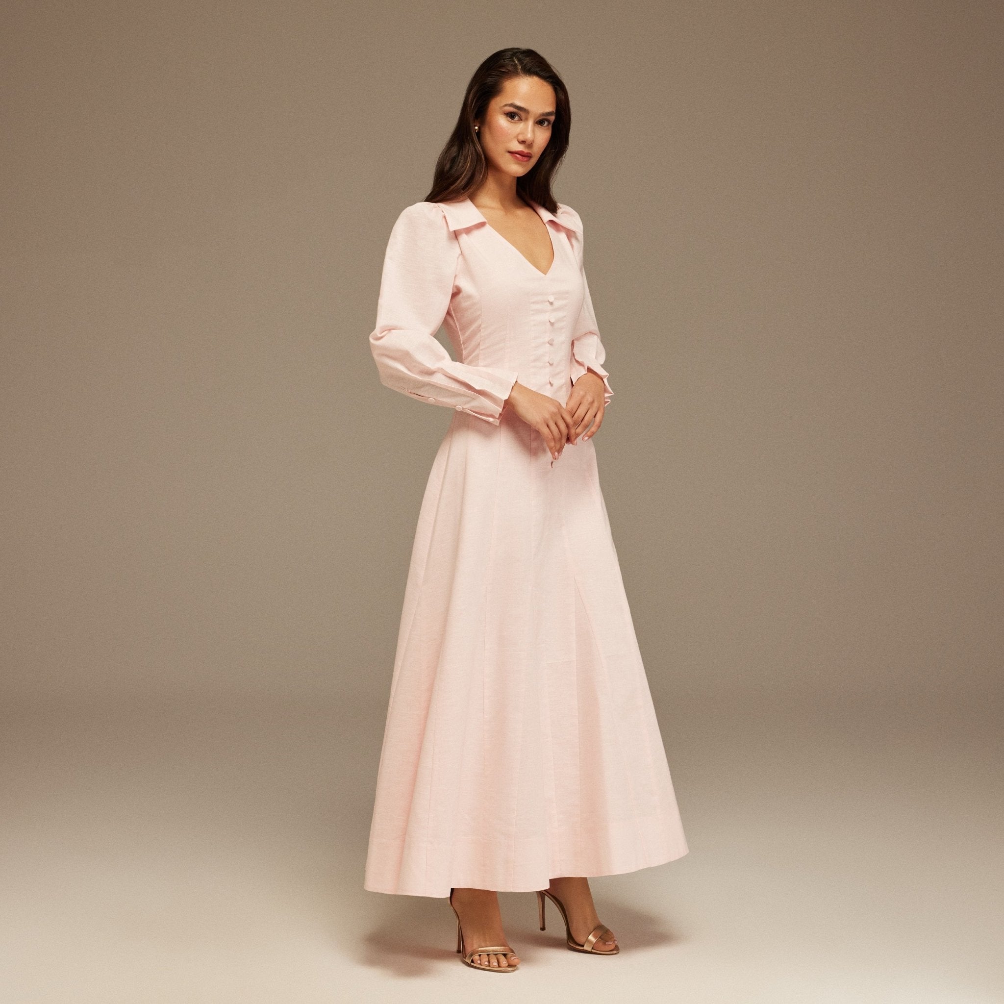 Light Pink Linen Long Sleeve Shirt Dress – shopaleena