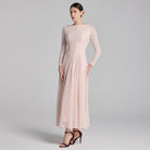Light Pink Long Sleeves Godet Maxi Dress - shopaleena