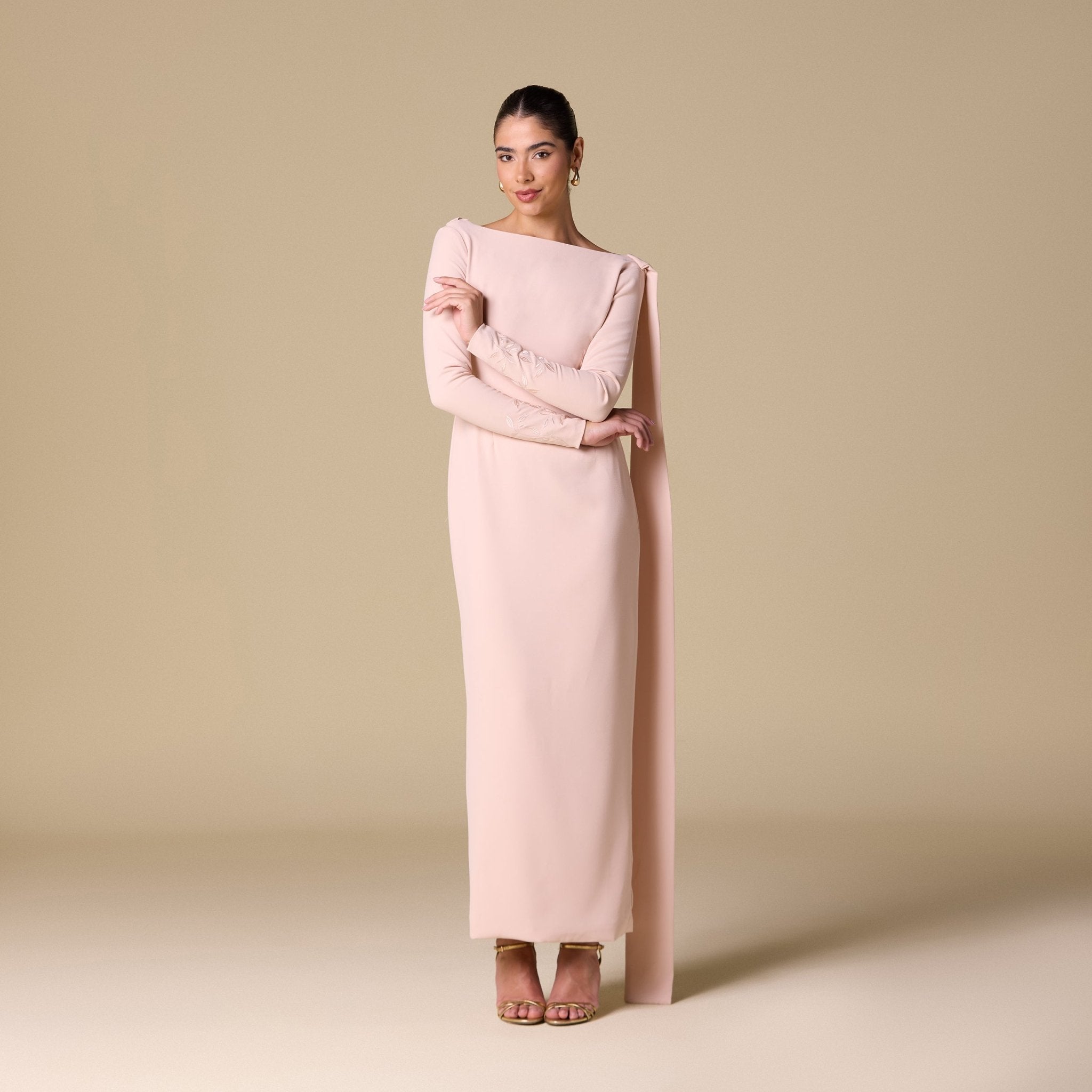 Light Pink Long Sleeves Maxi Dress - shopaleena