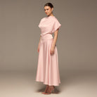 Light Pink Short Sleeve Asymmetric Satin Dress - shopaleena