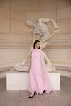 Light Pink Spaghetti Strap Maxi Dress with Sheer Chiffon Cape - shopaleena