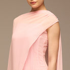 Light Pink Spaghetti Strap Maxi Dress with Sheer Chiffon Cape - shopaleena