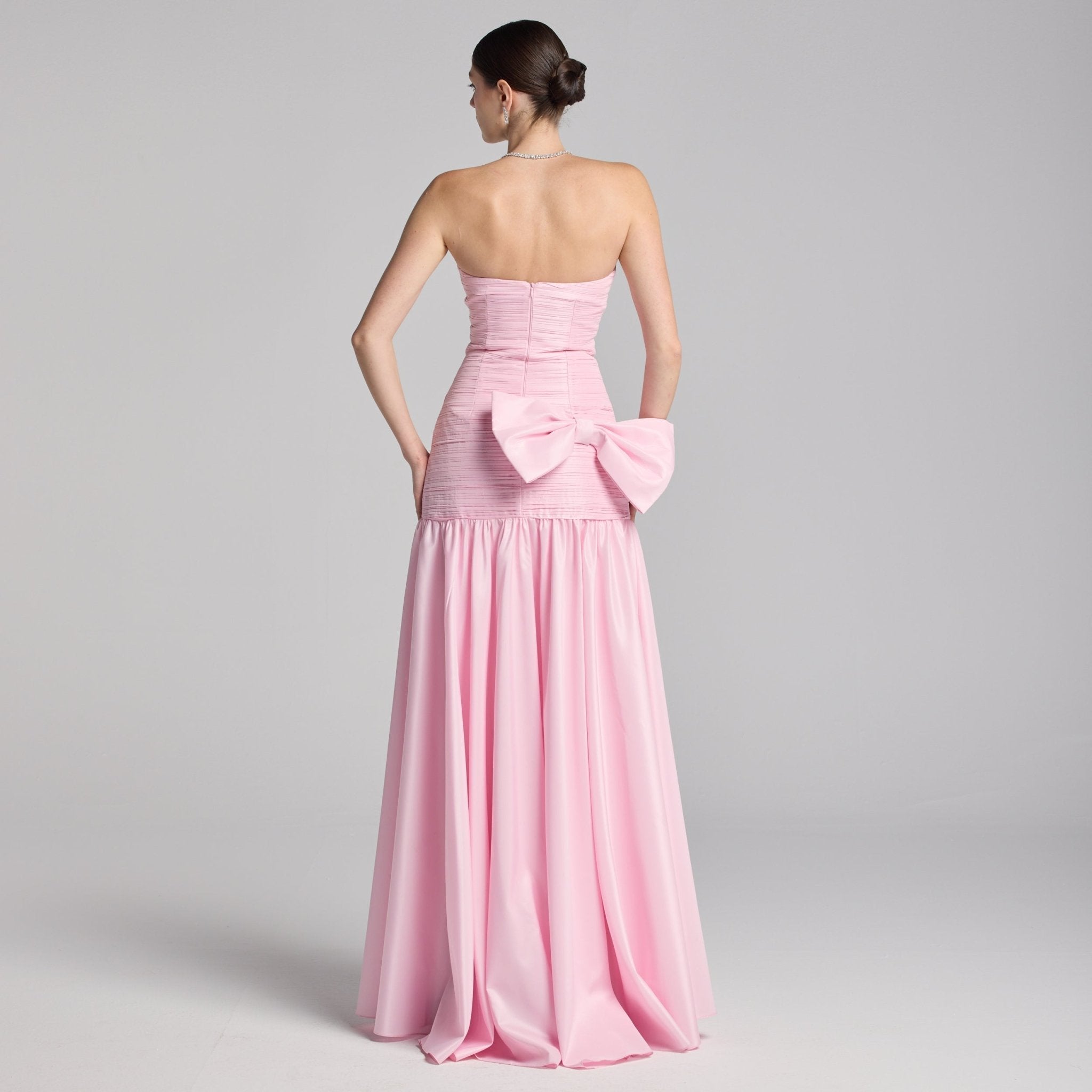 Light Pink Strapless Ruched Taffeta Gown - shopaleena