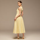 Light Yellow Button - Front Linen Midi Dress - shopaleena