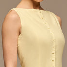 Light Yellow Button - Front Linen Midi Dress - shopaleena